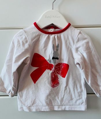 T-shirt manches longues bébé fille blanc et rouge petit lapin ne noël pull 6 mois