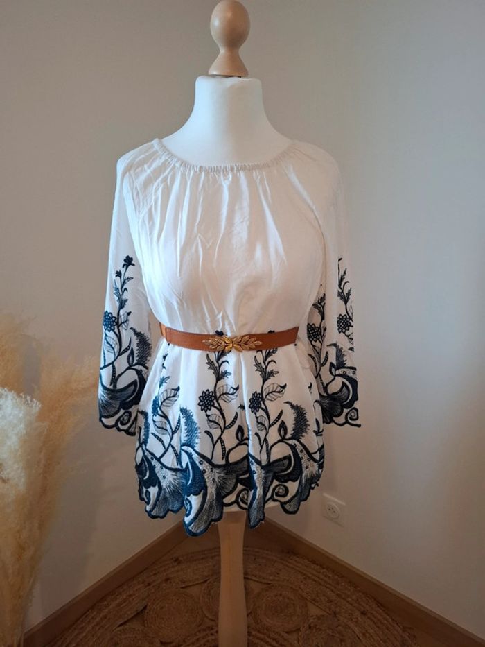 Blouse blanche bohème Fleurie Griffon taille M 38 - photo numéro 8