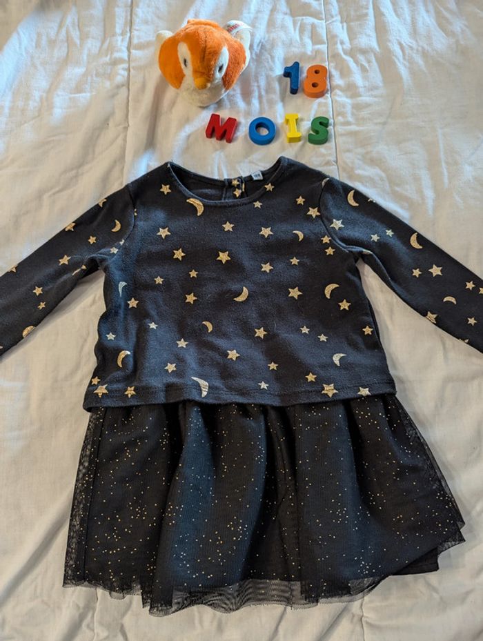 Robe manches longues lune et étoiles - 18 mois
