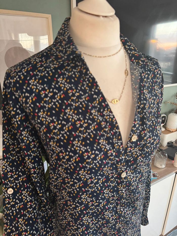 Très jolie chemise blouse bleu marine multicouleurs taille S - photo numéro 2