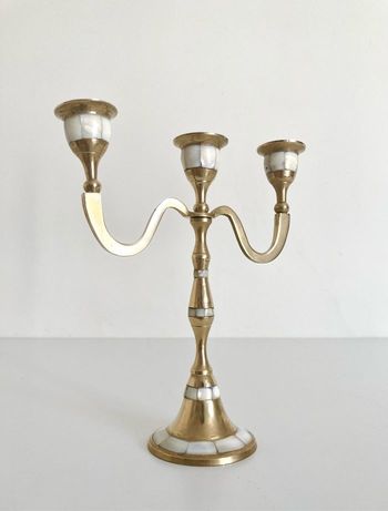 Chandelier 3 branches - Bougeoir en laiton et nacre / Vintage