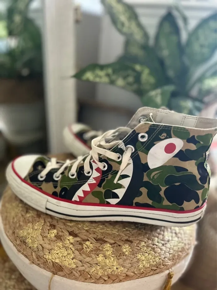 BAPE x Converse Shark Trainers in green camo pointure 11us - photo numéro 5