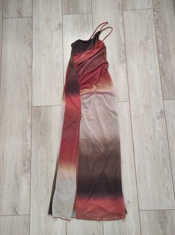 Robe longue fendue Pull & Bear marron et beige taille XS 34