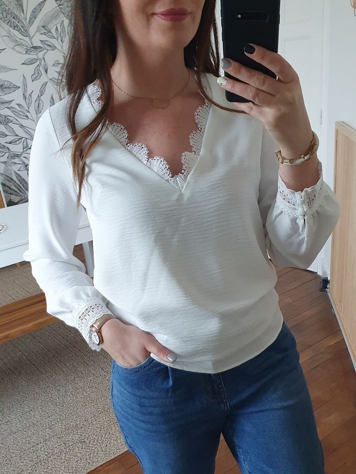 Blouse fluide Alex blanc dentelle Taille L