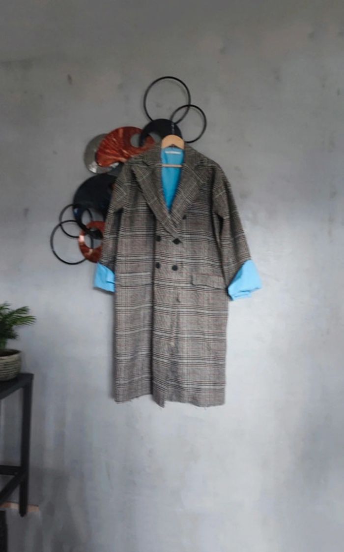 Manteau tartan gris manches chemise Souvenir
