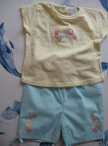 ENSEMBLE 2 PCS BÉBÉ FILLE : PANTACOURT + TEE SHIRT MC "KIMBALOO BY LA HALLE" - 6 MOIS - n°09