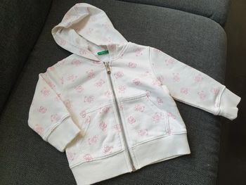 Gilet zippé fille 1 an Benetton blanc nounours