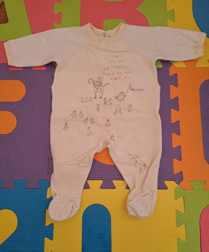 Pyjama grenouillère 1 pièce jaune lapin poule, petit bateau, taille 3 mois (60 cm)
