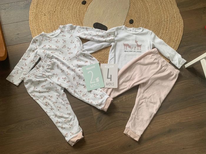 Lot 2 pyjama velours blanc rose biche La Redoute 2 ans