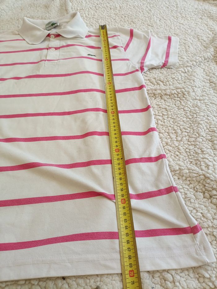 Polo Lacoste vintage blanc à rayures roses - Made in France - unisexe - photo numéro 7