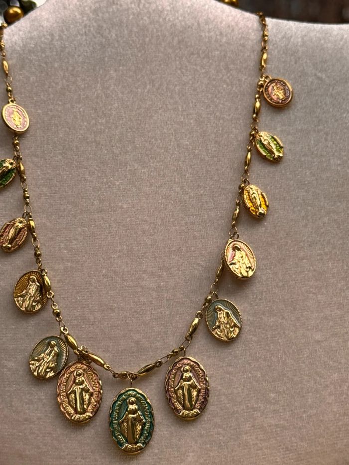 Collier réglable acier inoxydable or médaille vierge couleurs habaha Paris - photo numéro 6