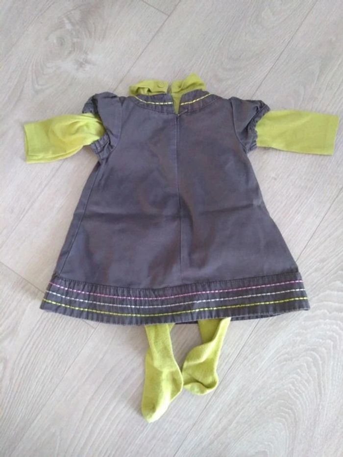Ensemble fille gris et vert 3 pièces robe 3 mois - photo numéro 2
