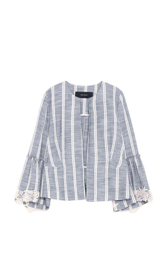 Veste à rayures et manches volantes détails dentelle zara taille XS/34