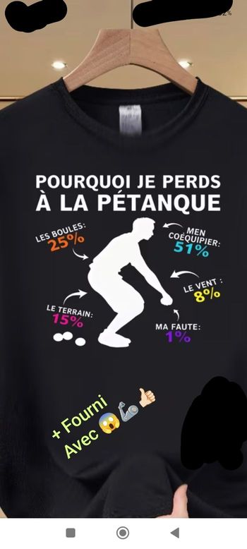Tee-shirt Dédié à la Pétanque Taille XL Neuf Jamais Porté + Une Matraque Télescopique faisant aimant Ensemble Neuf