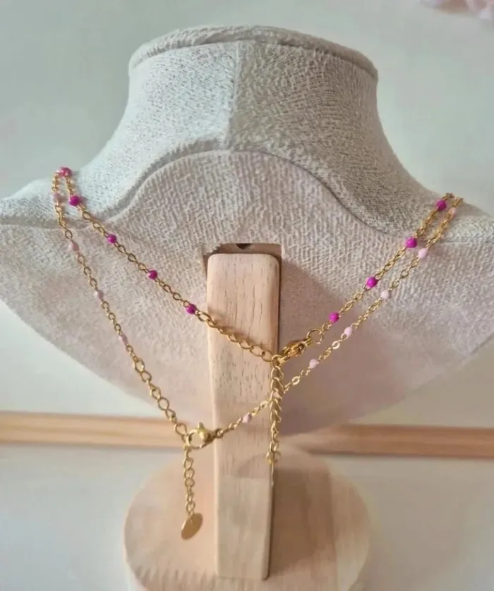 Lot de 4 bijoux en acier inoxydable 
1 parure rose + 1 parure violettes - photo numéro 2