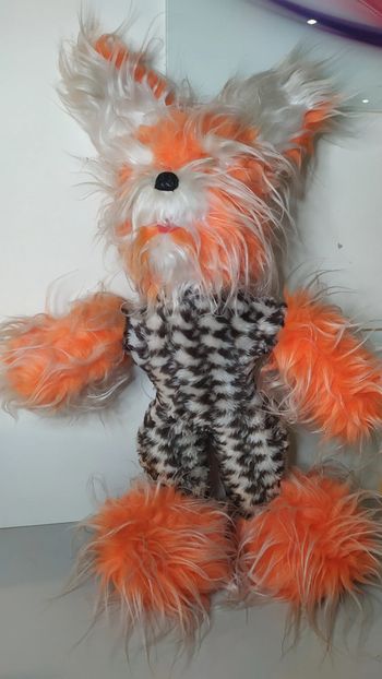 vintage peluche grand chien orange poilu