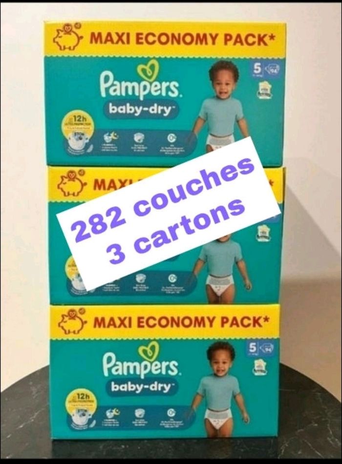 282 Couches Pampers taille 5 Baby Dry lot de 3 cartons