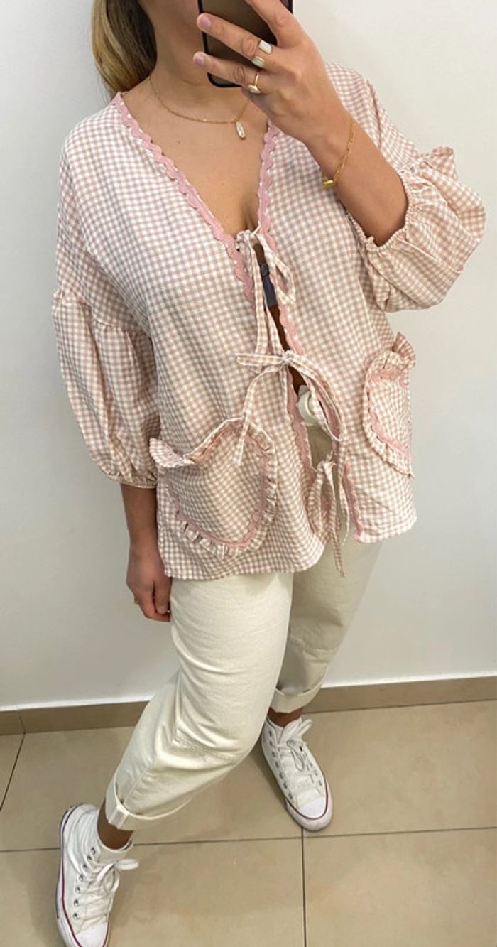 Jolie Blouse Vichy A Nouer Avec Poches Taille Unique - photo numéro 3