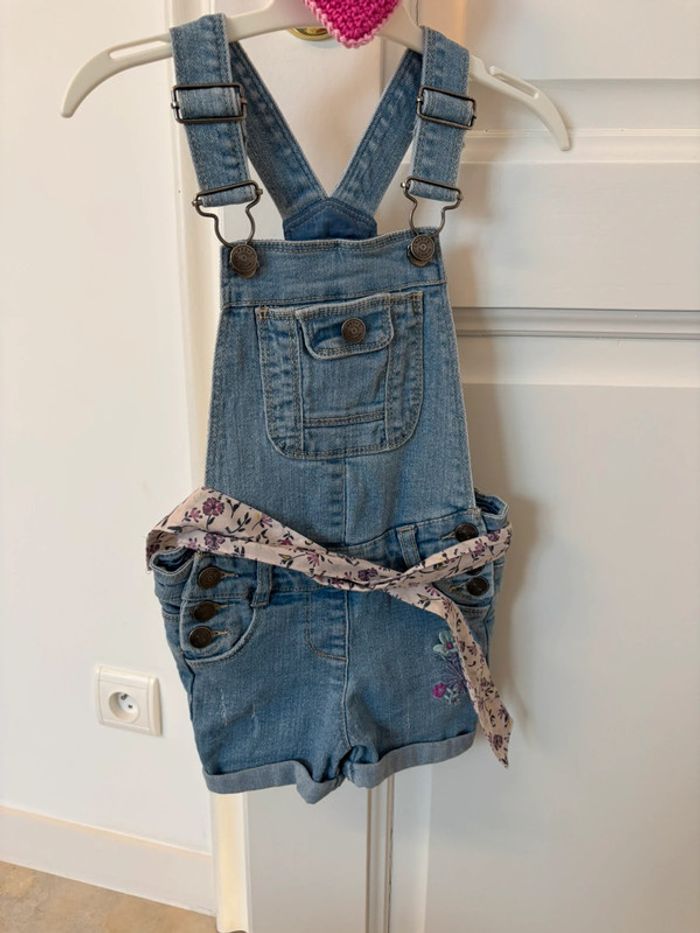 Combishort jeans 3 ans fleurs