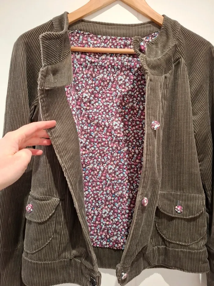 Veste de créateur gris foncé/ tissu fleuri - 36 - photo numéro 4