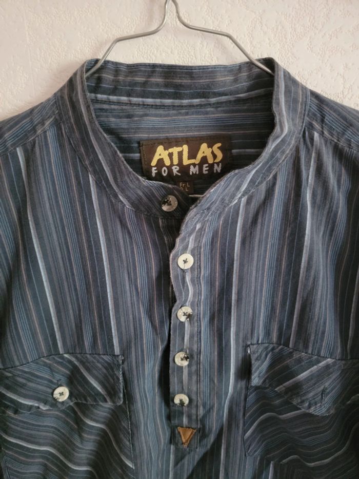 Chemise Atlas col mao aventure ethnique vintage - photo numéro 2