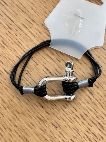 Bracelet mixte en argent el fils de nylon noir neuf