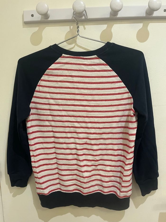 Pull sweat bleu marine à rayures rouges et blanches blessing woman taille M/38 - photo numéro 3