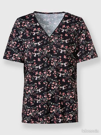 T-shirt à manches courtes ornés de fleurs avec glissière - taille 48 - Helline