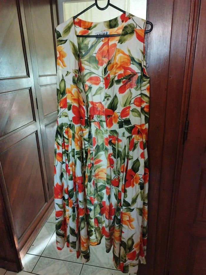 Robe longue blanche fleurie taille S/36 vintage dress floral - photo numéro 6