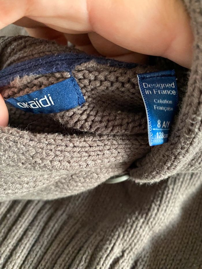 2 pull à col châle garçon 8 ans bleu gris okaidi vertbaudet - photo numéro 5