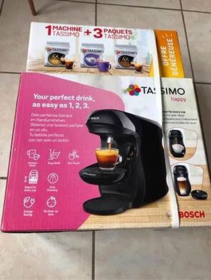 Cafetière Tassimo Happy Noire Bosch TAS1002N6 +3 Packs De T-discs neufs dans emballage