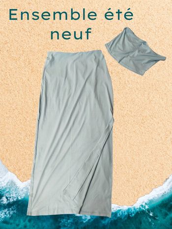 Ensemble jupe longue fendue et cache poitrine anti dérapant neuf