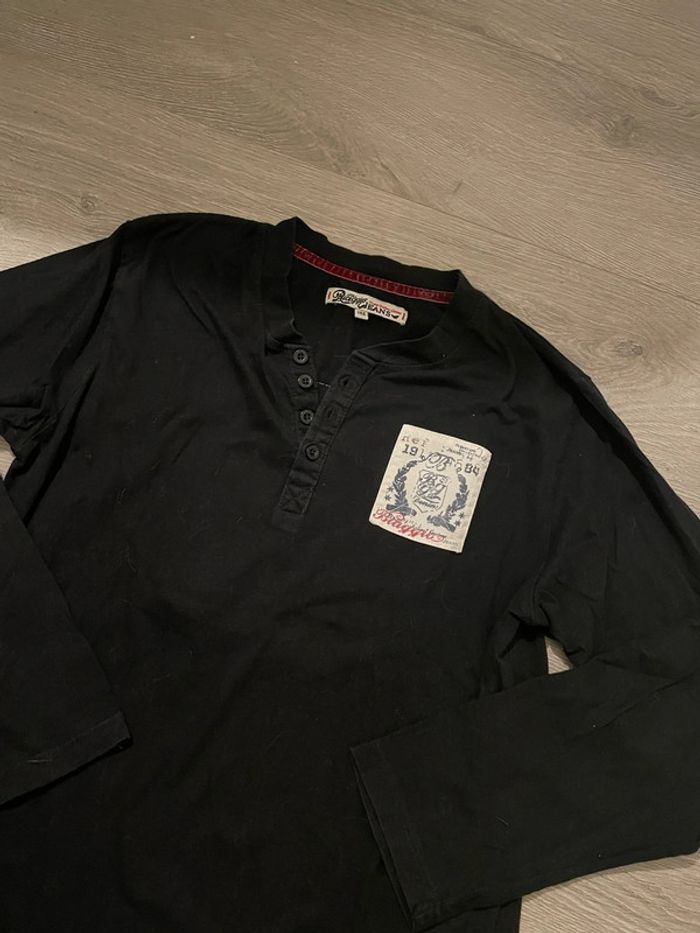 T-shirt à manches longues noir col à boutons motifs devant et dos The Biaggio Jeans taille 14 ans - photo numéro 2