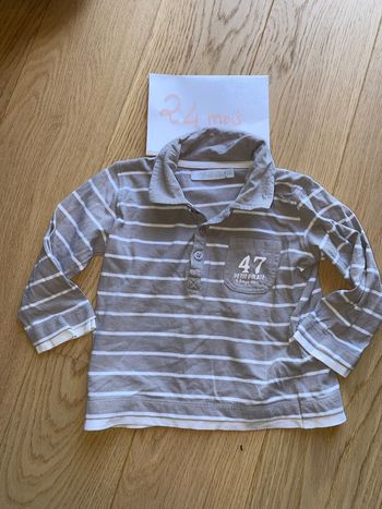 Polo rayé taupe et beige – Petit Pirate – Gémo – 24 mois