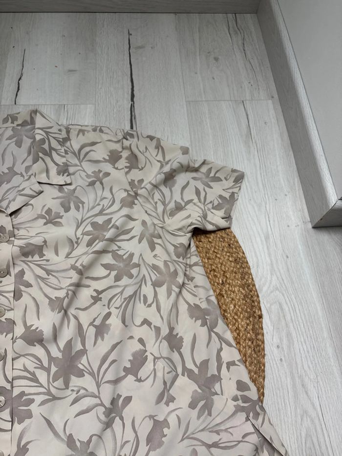 Chemisier manches courtes, beige, fleur, marron - photo numéro 3