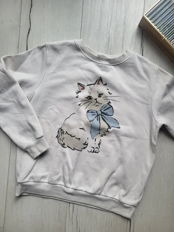 Pull sweat h&m fille 8/10ans chat - photo numéro 2