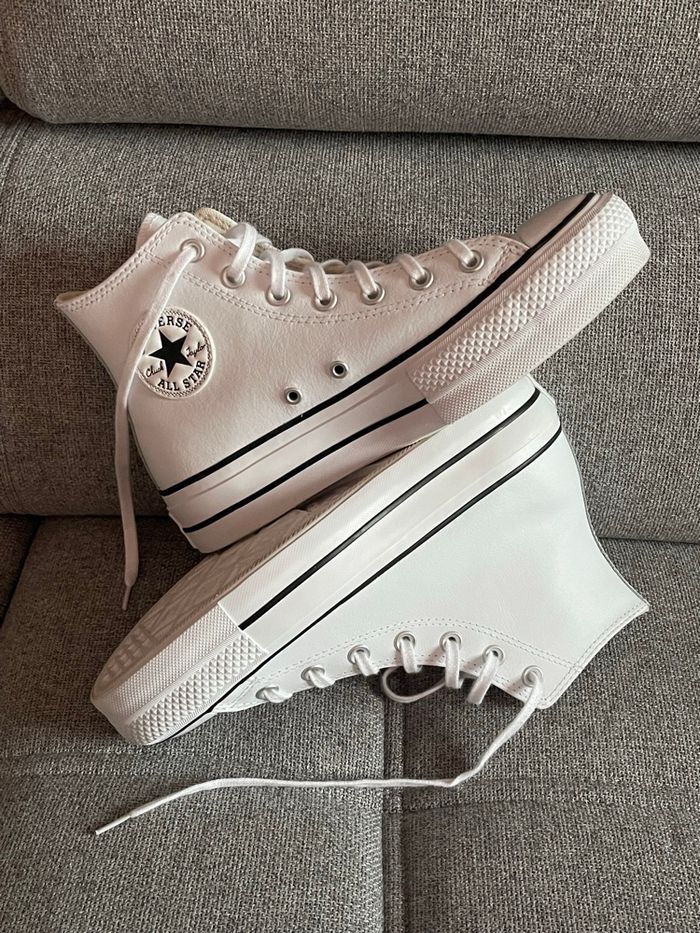 Converse plate-forme blanche cuir véritable 39 - photo numéro 3