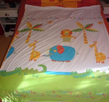 Housse de couette enfant 1 personne + taie d’oreiller thème jungle COTON