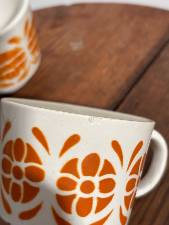 Vintage ensemble de 4 tasses Sarreguemines décor orange - photo numéro 3