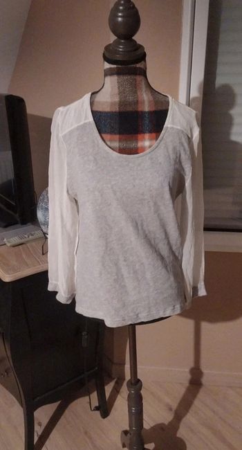 Pull bi matière gris clair et blanc Agathe velmont taille 2