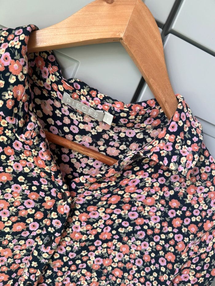 Robe blouse chemise fleurie fluide pièces - photo numéro 2