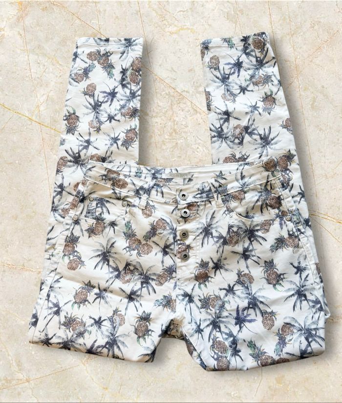 Jean slim taille haute blanc à motifs floraux multicolores place du jour taille 36 S - photo numéro 2