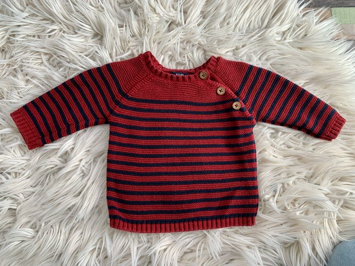Pull imitation laine bordeaux et bleu marine 6 mois - photo numéro 2