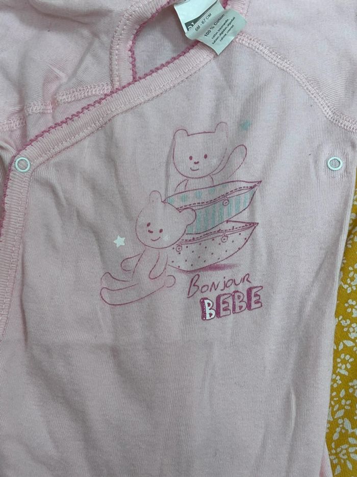 Lot de 2 bodies 6 mois - 67 cm en coton moutarde et rose - photo numéro 3
