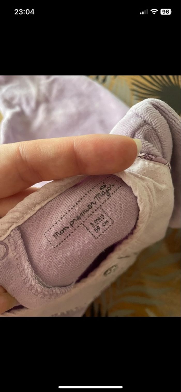 Pyjama 1 pièce lilas petit lapin sergent major bb 3 mois - photo numéro 6