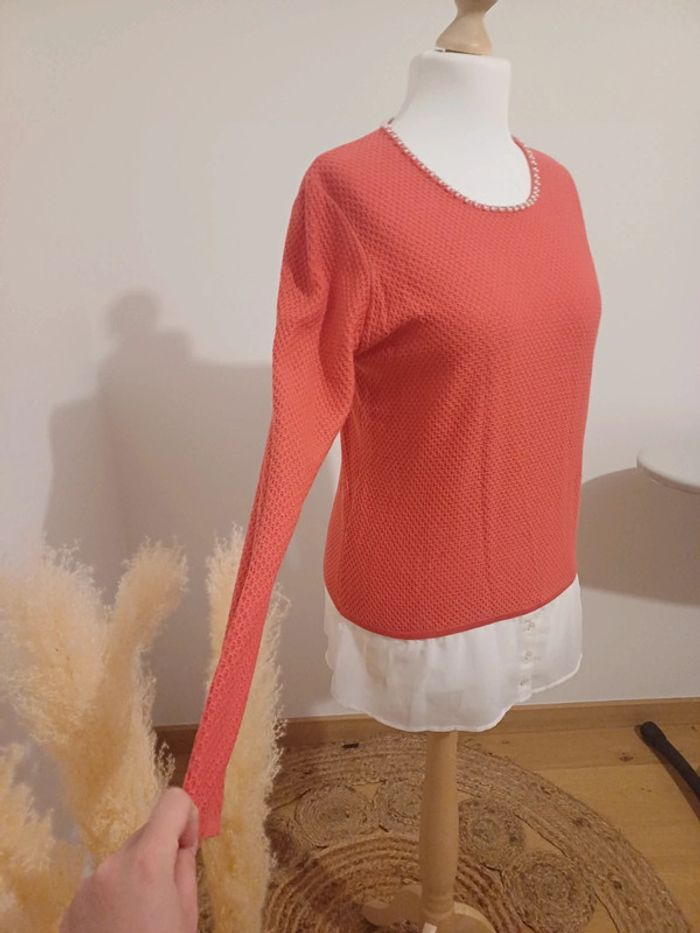 Pull chic rose/Corail avec Perles Anne Weyburn taille L 40 - photo numéro 5