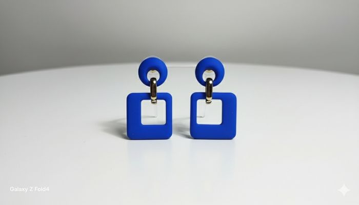 🌹💎pièce unique boucles d’oreilles pendantes bleu roi géométriques - photo numéro 4