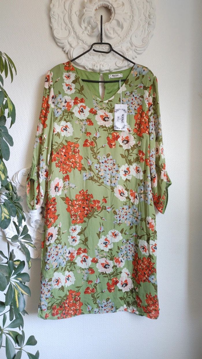 Magnifique robe verte orange fleurie neuf - photo numéro 4