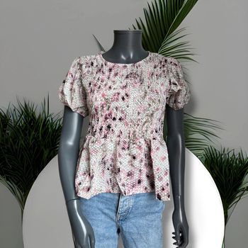 Blouse courte- tee shirt - motif - rosé