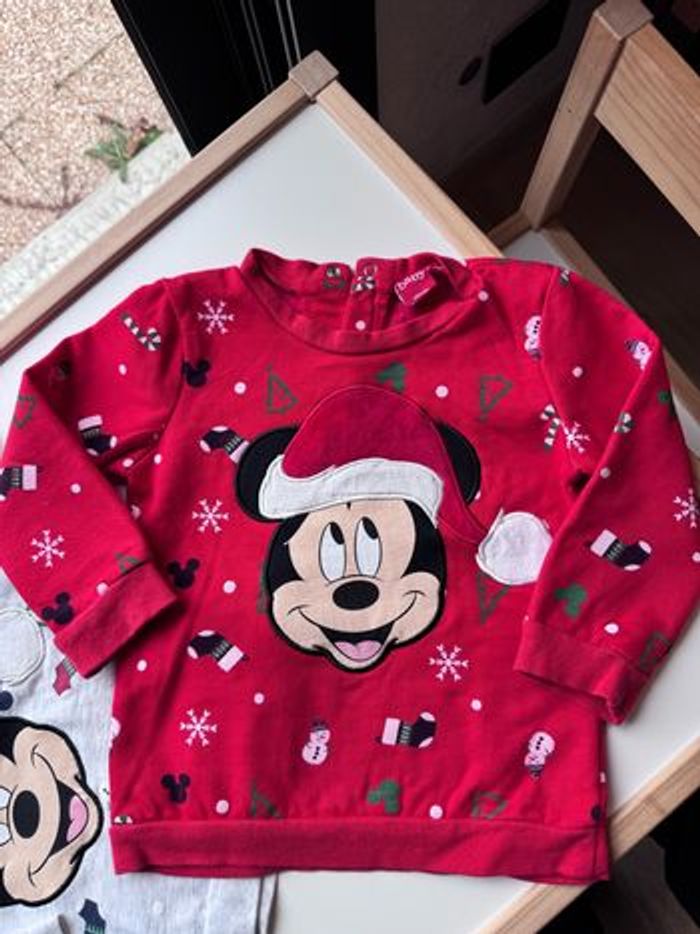Lot 2 Sweats chauds Mickey Noel 24 mois gris & rouge jumeaux - photo numéro 3